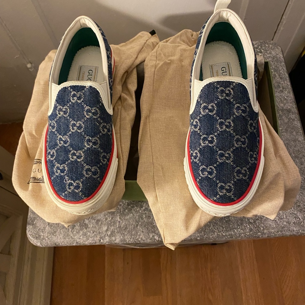 Gucci Blue and White Slip-On Sneakers